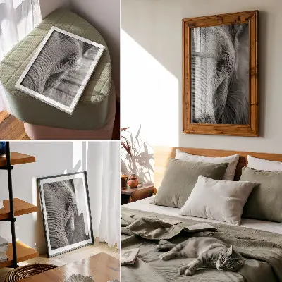Poster ett elefantöga med texturer i harmoni och frid