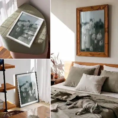 Poster luftiga öron av gräs i blå nyanser med motiv av fredsbudskap