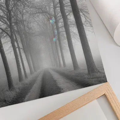 Hållbar väggposter med motiv av dimmig trädgränd i modern minimalism
