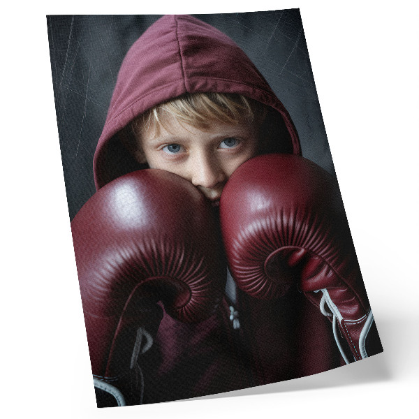 Dekorativ väggaffisch Barn i en vinröd tröja boxer med handskar minimalism