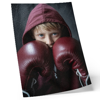 Dekorativ väggaffisch Barn i en vinröd tröja boxer med handskar minimalism