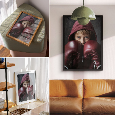 Dekorativ väggaffisch Barn i en vinröd tröja boxer med handskar minimalism