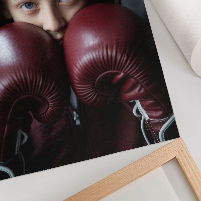 Dekorativ väggaffisch Barn i en vinröd tröja boxer med handskar minimalism