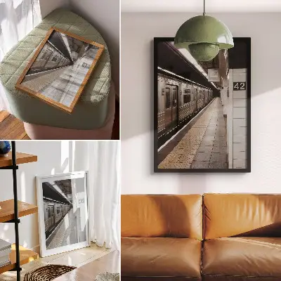 Poster modern tunnelbaneplattform med dynamisk arkitektur