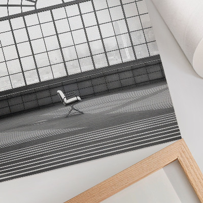 Hållbar väggposter Stora välvda fönster minimalistisk stol.
