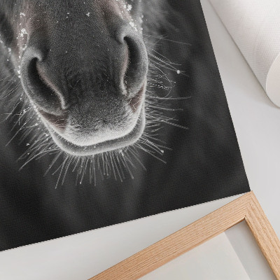 Hållbar väggposter Fotorealistisk närbild av ett hästansikte i snön