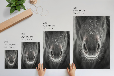 Hållbar väggposter Fotorealistisk närbild av ett hästansikte i snön
