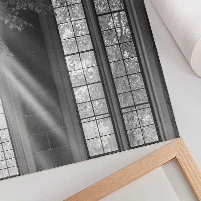 Hållbar väggposter Gamla gotiska fönster ljus löv mysterium