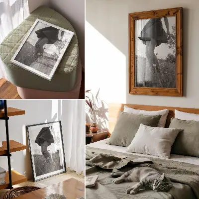 Poster svartvitt fotografi av en äng full av harmoni och fred
