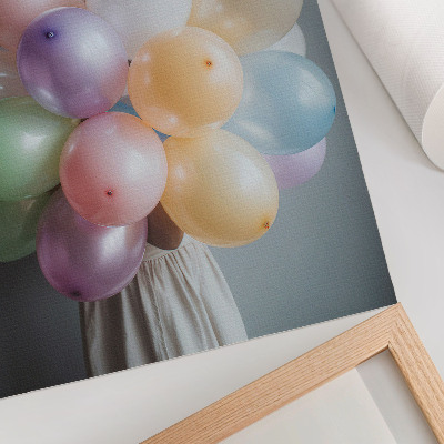Dekorativ väggaffisch Pastellfärgade ballonger på en grå bakgrund