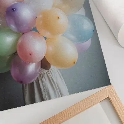 Väggaffisch pastellfärgade ballonger på grå bakgrund