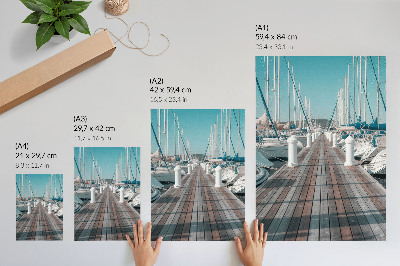 Affisch Marina yachter brygga blå himmel symmetri