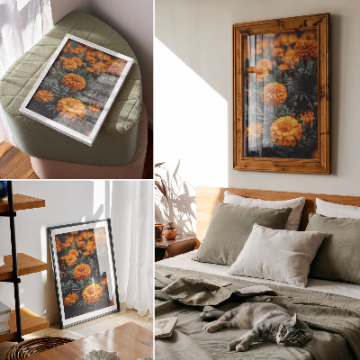Hållbar väggposter Orange blommor gröna blad klassiska