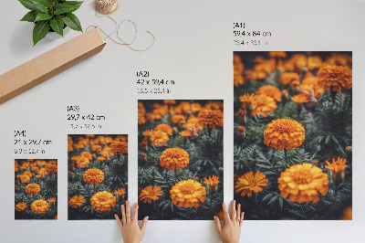 Hållbar väggposter Orange blommor gröna blad klassiska