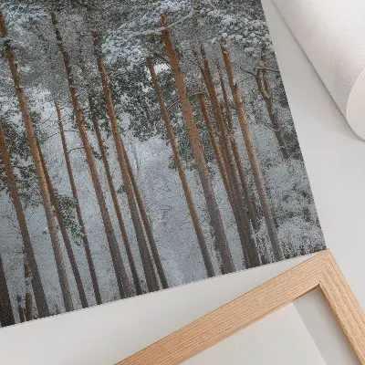 Affisch med motiv av vinterskog med snöklädda träd