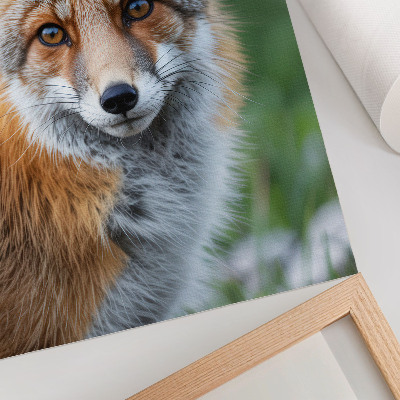 Poster Rävporträtt, varma nyanser, grön bakgrund