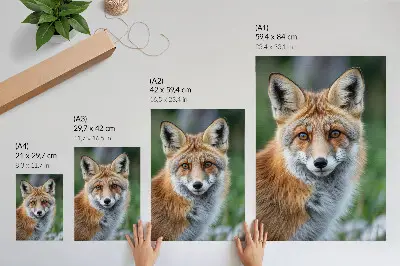 Poster rävporträtt med varma nyanser och grön bakgrund