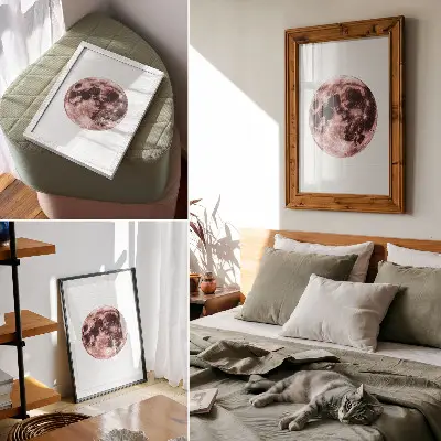 Poster dominans av varma nyanser med detaljer om månen