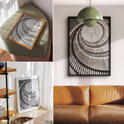 Poster Svartvit spiraltrappa, modern och elegant