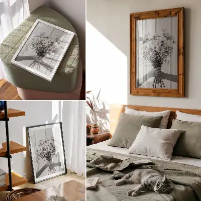 Hållbar väggposter med motiv av fina blommor i minimalistisk och subtil stil