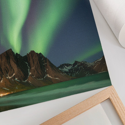 Hållbar väggposter Magisk himmel, grönt ljus, imponerande berg