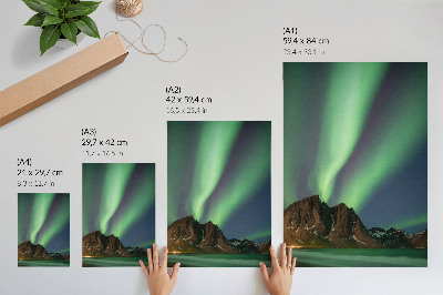 Hållbar väggposter Magisk himmel, grönt ljus, imponerande berg