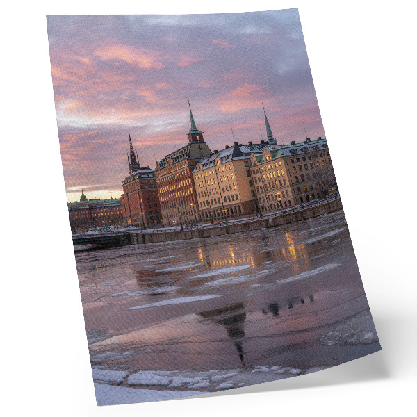 Affisch Stadspanorama solnedgång isfragment