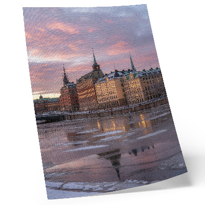 Affisch Stadspanorama solnedgång isfragment