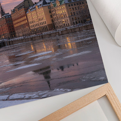 Affisch Stadspanorama solnedgång isfragment