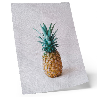 Dekorativ väggaffisch Ananas med turkosa blad på en vit bakgrund