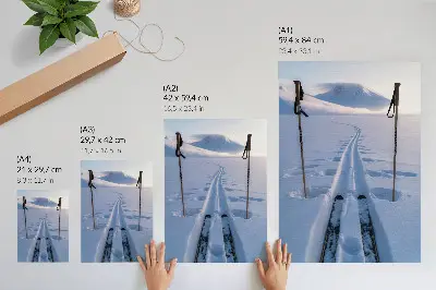 Poster vit snöig himmel med silhuett av berg