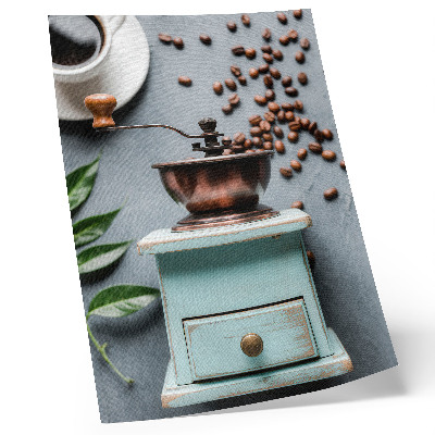 Dekorativ väggaffisch Gammal turkos kaffekvarn, kaffebönor, gröna blad