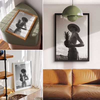 Poster Monokrom figur hatt ananasfält