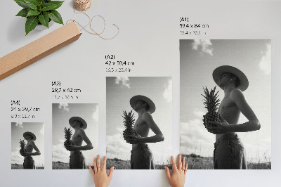 Poster Monokrom figur hatt ananasfält
