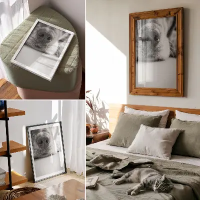 Hållbar väggposter närbild av en hund med svartvit minimalism