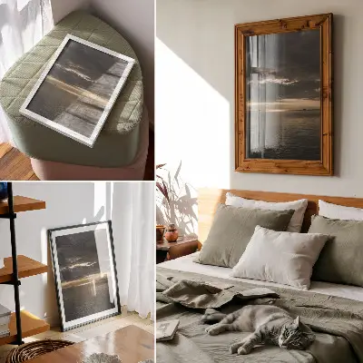 Hållbar väggposter med motiv av hav, moln och solstrålar i en vacker utsikt
