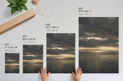 Hållbar väggposter Hav, moln, solstrålar, vacker utsikt