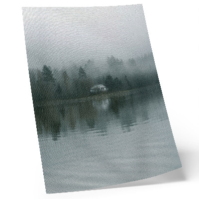 Poster Dimma, träd, hus, reflektion, tyst landskap