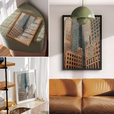 Hållbar väggposter med motiv av moderna skyskrapor i geometriska former
