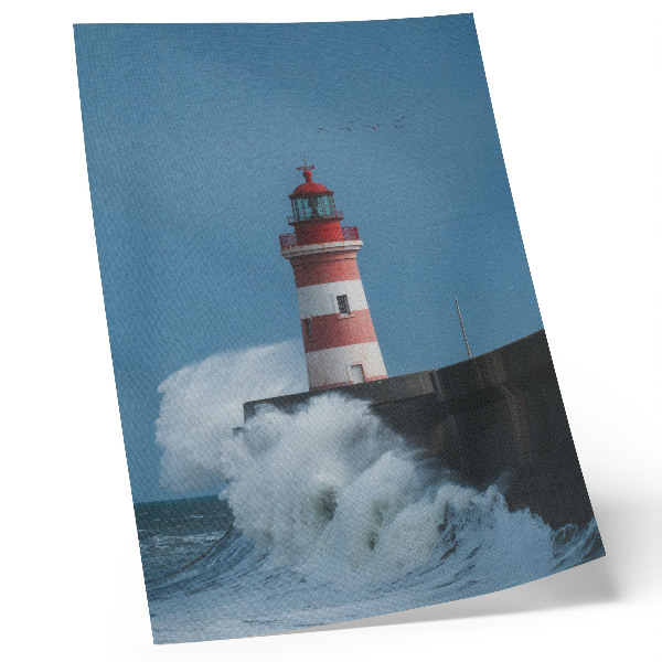 Poster Fyr, blå himmel, havsvågor
