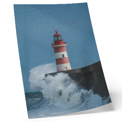 Poster Fyr, blå himmel, havsvågor
