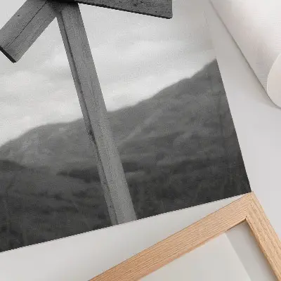 Hållbar väggposter träskylt med svartvitt bergslandskap