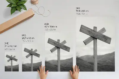 Hållbar väggposter träskylt med svartvitt bergslandskap
