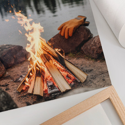 Dekorativ väggaffisch brasa sjö skog stenar rekreation natur