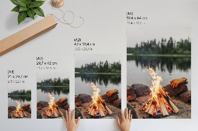 Dekorativ väggaffisch brasa sjö skog stenar rekreation natur