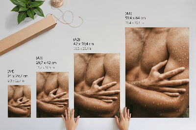 Poster Huddetaljer, vattendroppar, muskulös siluett