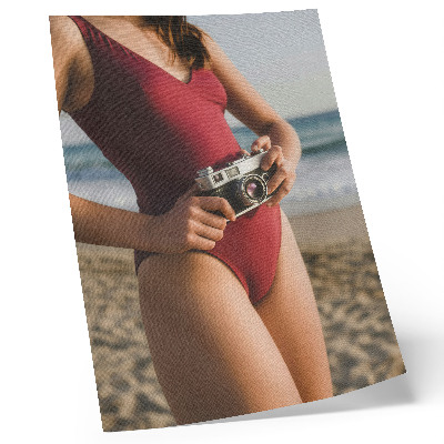 Hållbar väggposter Strandvibe vinröd kostym kamerafotografering