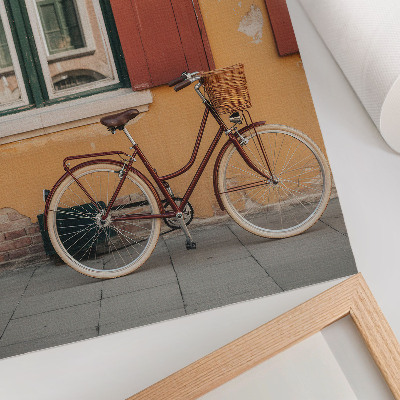 Dekorativ väggaffisch En cykel mot bakgrund av en färgglad retrofasad