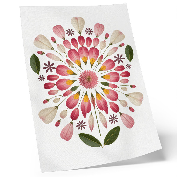 Dekorativ väggaffisch Blommig mandala symmetri rosa krämgrön