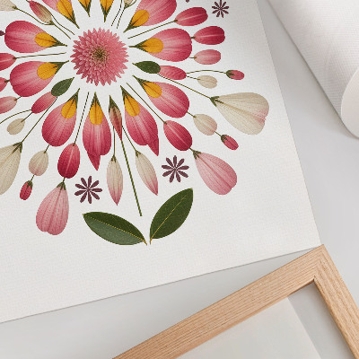 Dekorativ väggaffisch Blommig mandala symmetri rosa krämgrön